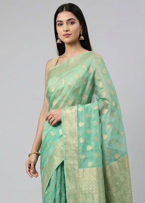 Blue Dupion Silk Saree With Blouse Piece