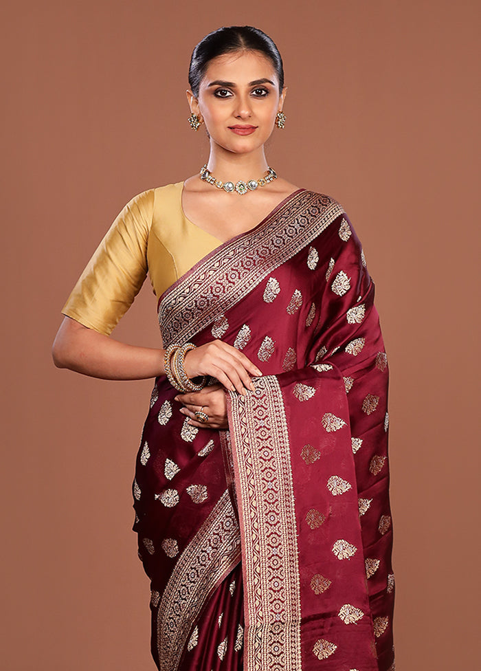 Maroon Dupion Silk Saree With Blouse Piece