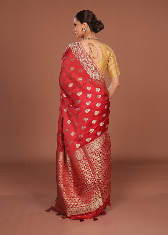 Red Dupion Silk Saree With Blouse Piece