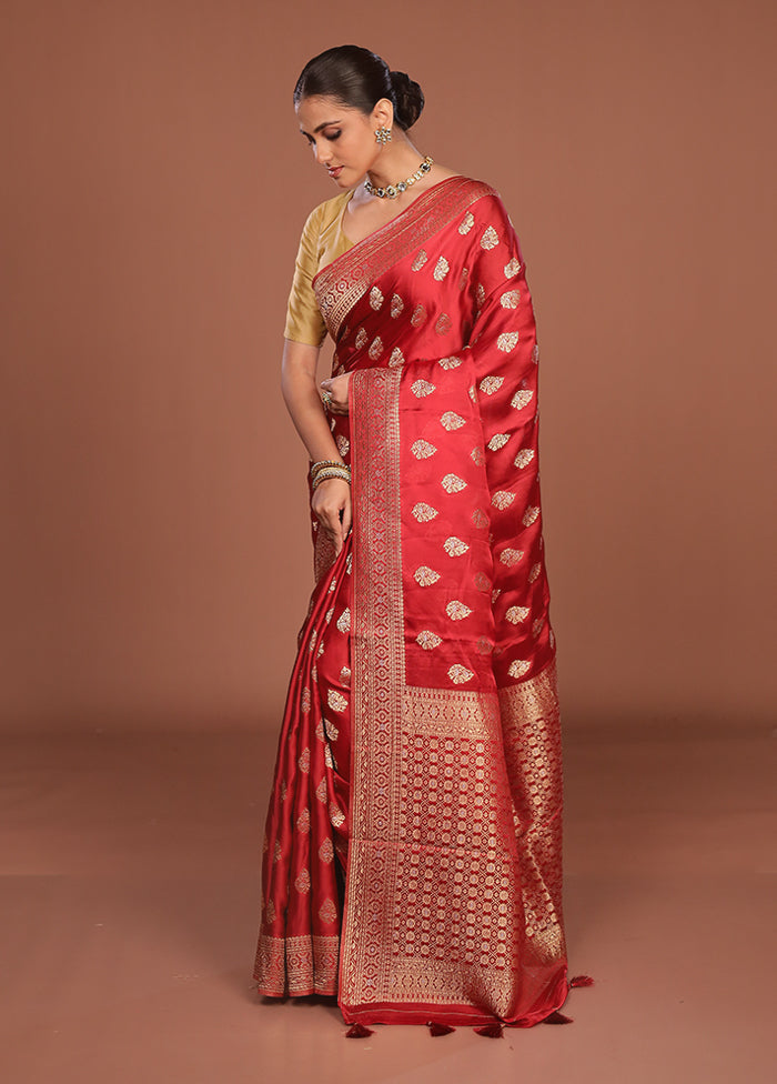 Red Dupion Silk Saree With Blouse Piece