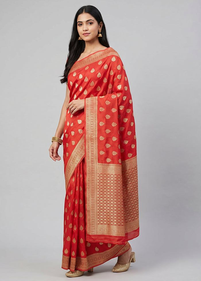Red Dupion Silk Saree With Blouse Piece