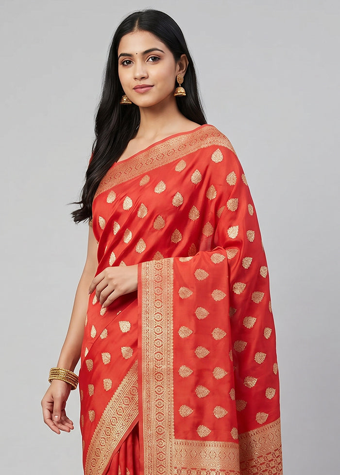 Red Dupion Silk Saree With Blouse Piece