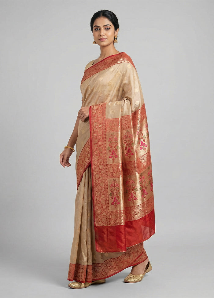 Cream Dupion Silk Saree With Blouse Piece