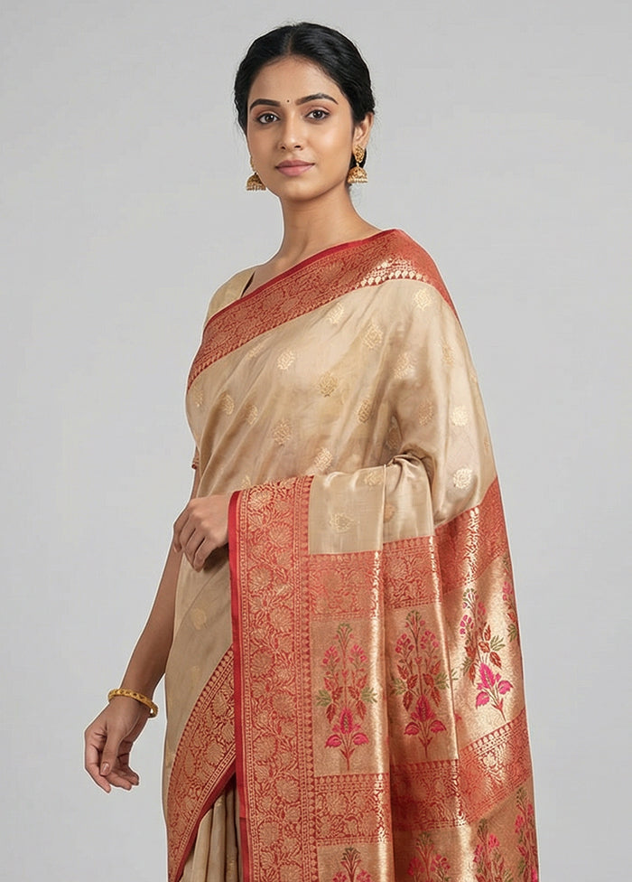 Cream Dupion Silk Saree With Blouse Piece