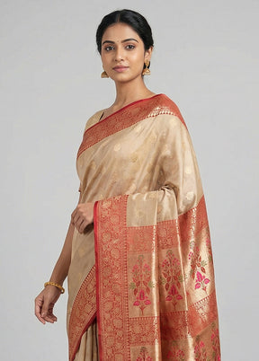 Cream Dupion Silk Saree With Blouse Piece