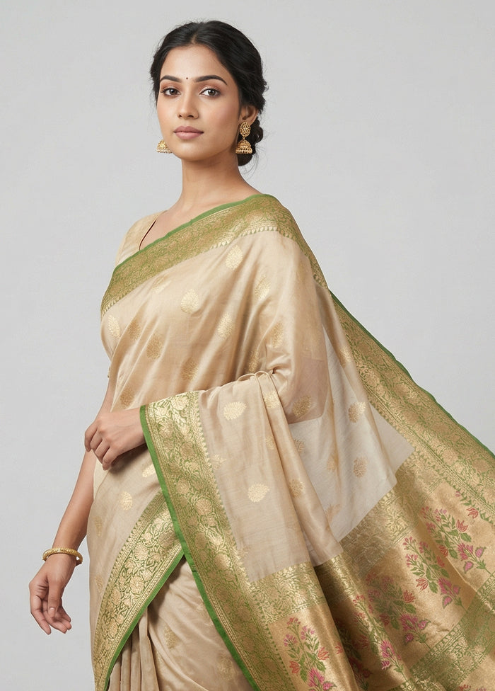 Cream Dupion Silk Saree With Blouse Piece