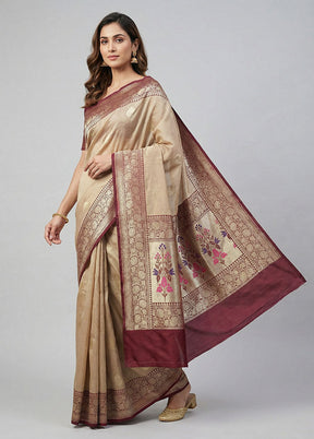 Cream Dupion Silk Saree With Blouse Piece