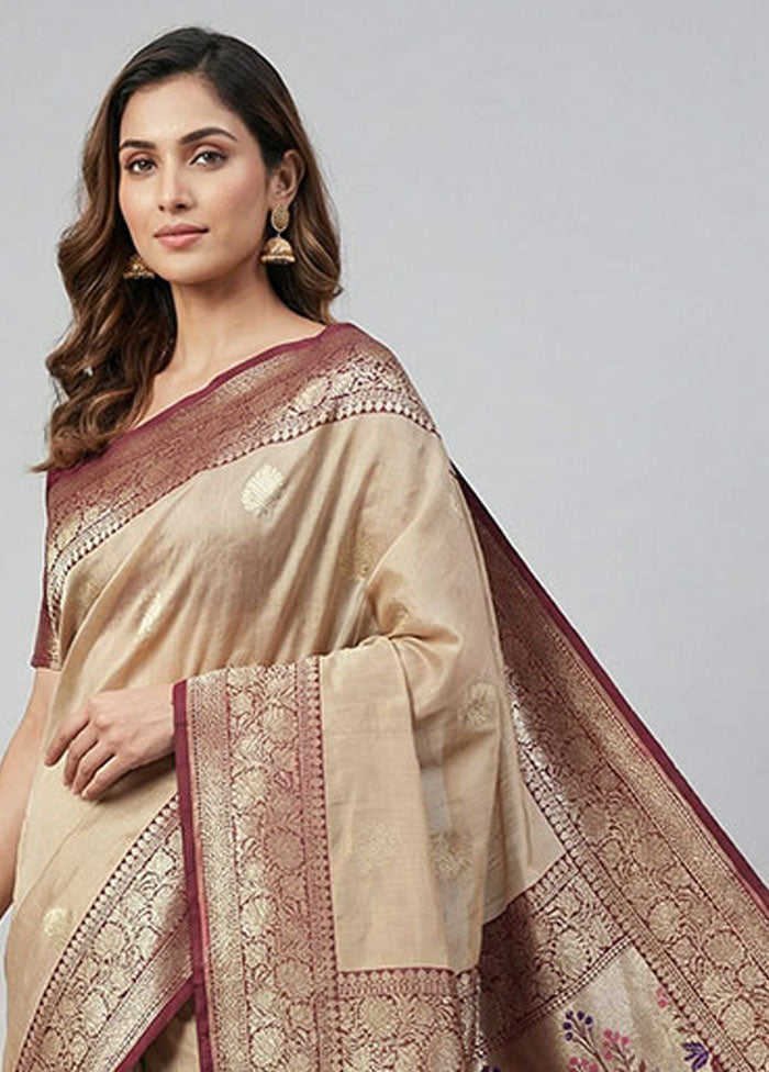 Cream Dupion Silk Saree With Blouse Piece