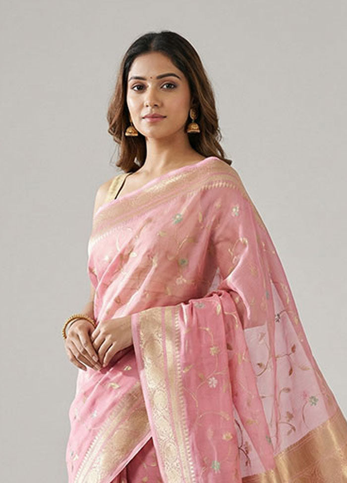 Pink Organza Saree With Blouse Piece