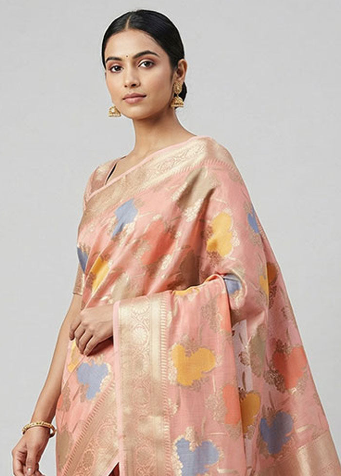 Pink Organza Saree With Blouse Piece