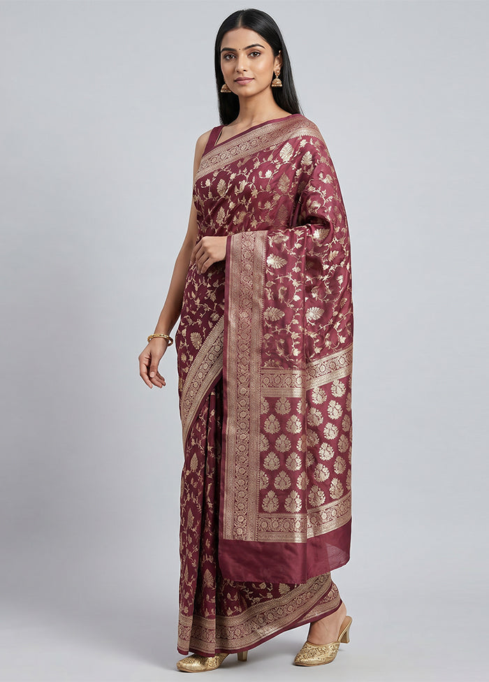 Maroon Uppada Silk Saree With Blouse Piece