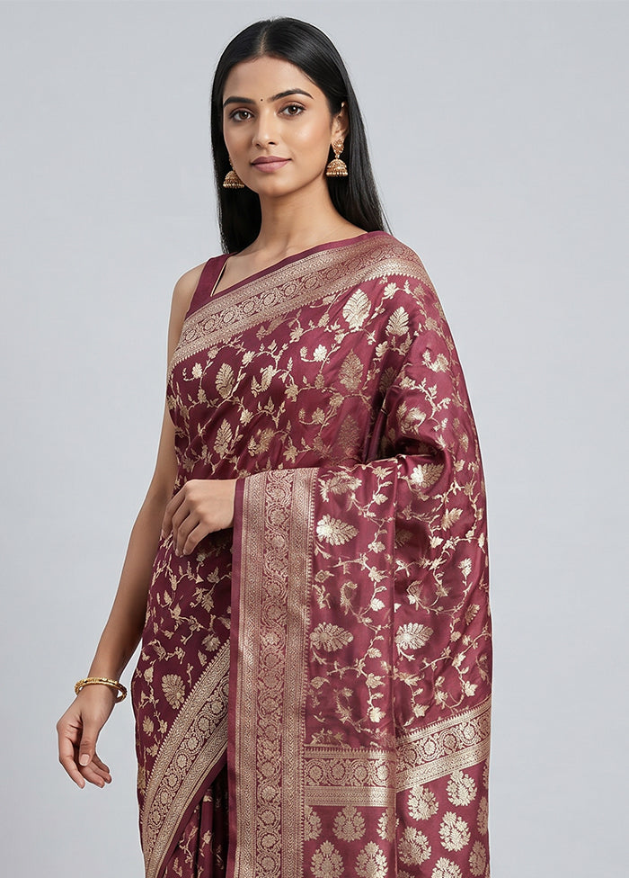 Maroon Uppada Silk Saree With Blouse Piece