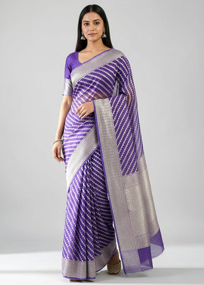 Purple Handloom Kora Pure Silk Saree With Blouse Piece