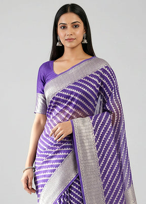 Purple Handloom Kora Pure Silk Saree With Blouse Piece