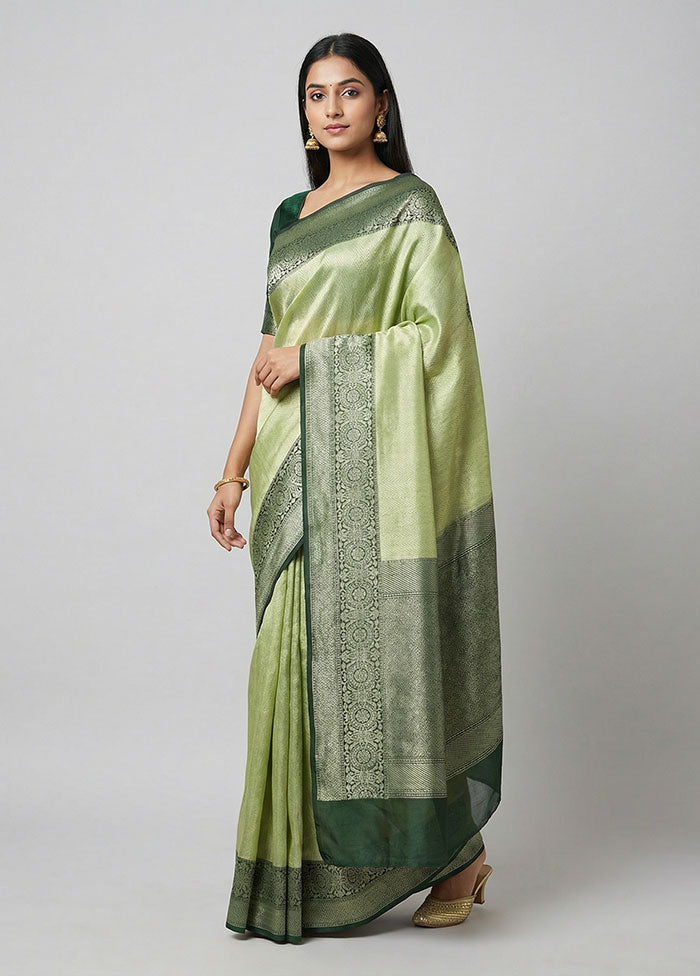 Green Dupion Silk Saree With Blouse Piece