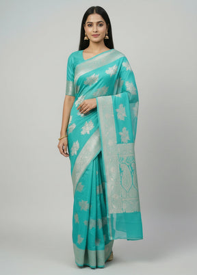 Green Handloom Pure Georgette Saree With Blouse Piece