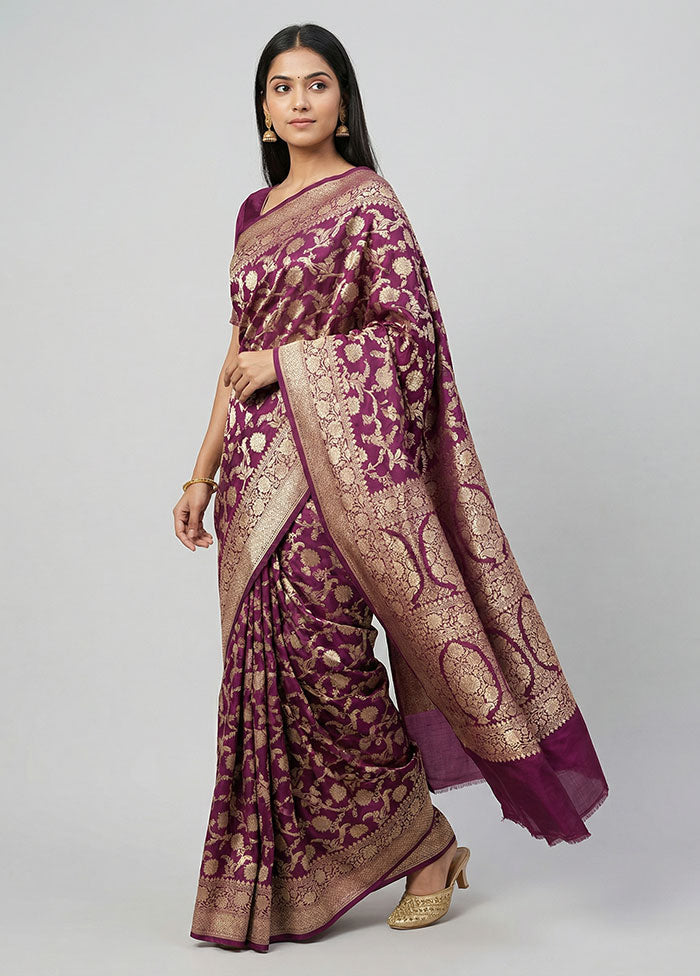 Maroon Handloom Katan Pure Silk Saree With Blouse Piece