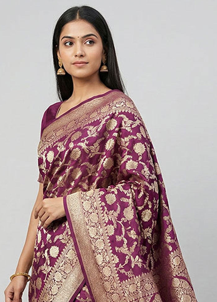 Maroon Handloom Katan Pure Silk Saree With Blouse Piece