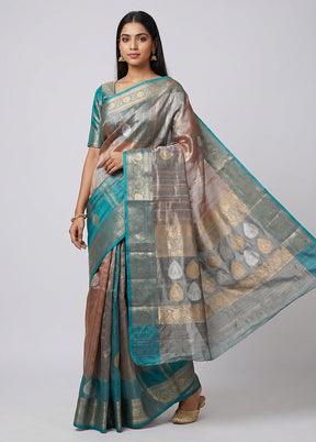 Multicolor Handloom Tissue Pure Silk Saree With Blouse Piece