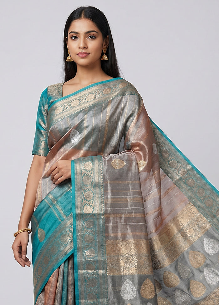 Multicolor Handloom Tissue Pure Silk Saree With Blouse Piece