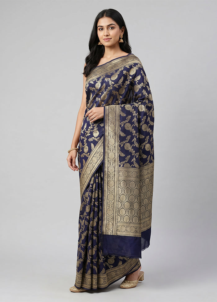 Blue Handloom Pure Georgette Saree With Blouse Piece