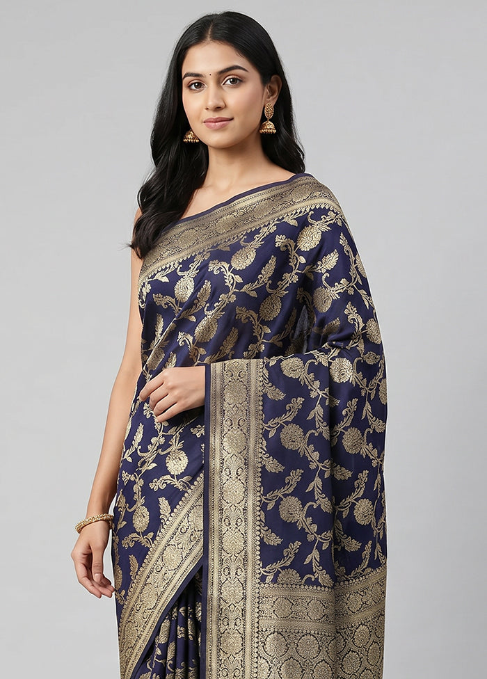 Blue Handloom Pure Georgette Saree With Blouse Piece