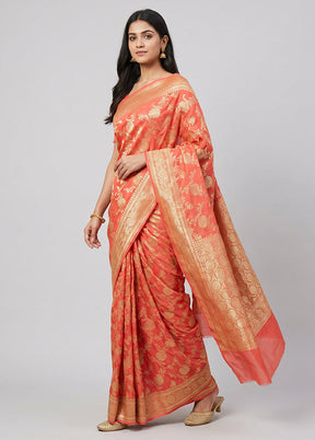 Pink Handloom Pure Georgette Saree With Blouse Piece