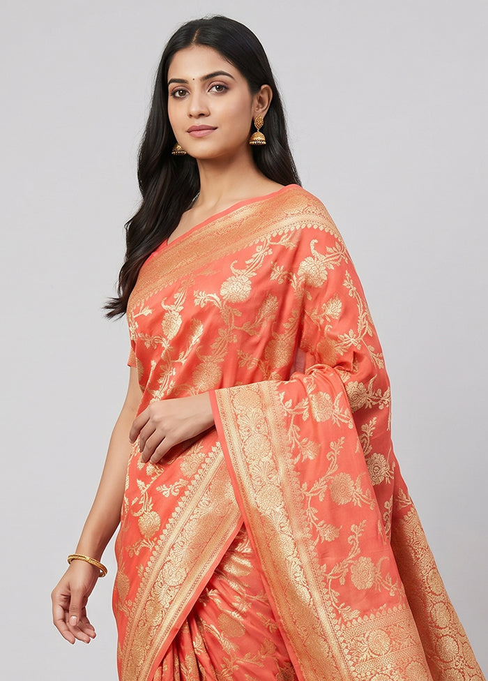 Pink Handloom Pure Georgette Saree With Blouse Piece