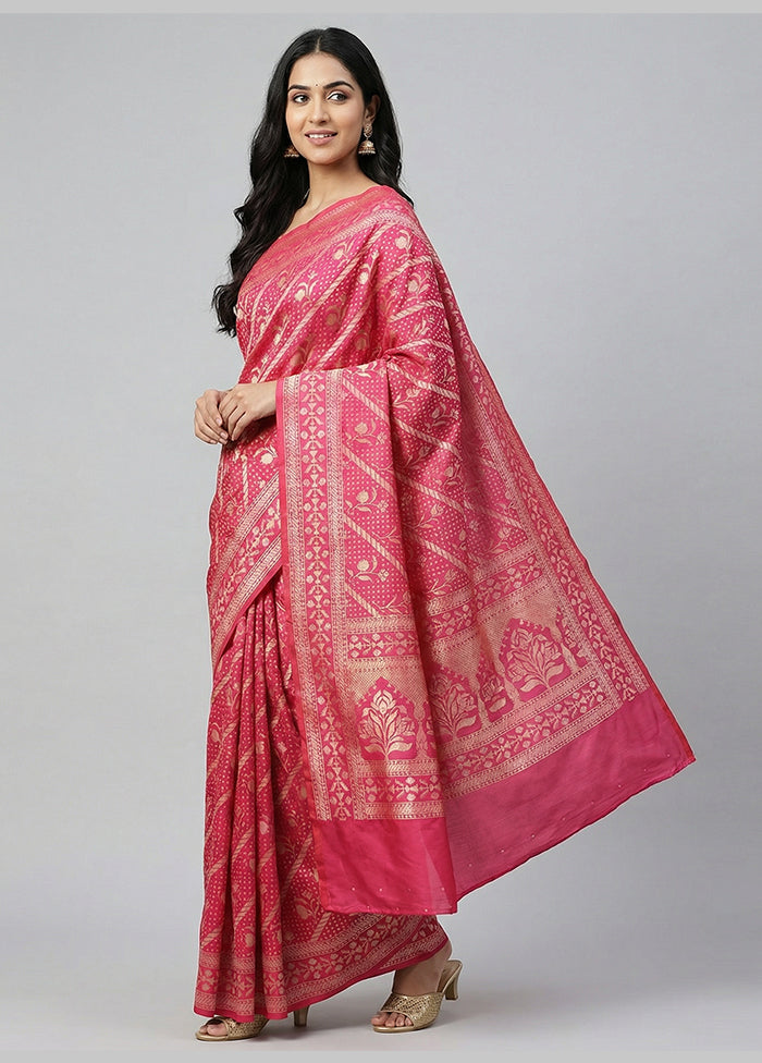 Pink Uppada Silk Saree With Blouse Piece