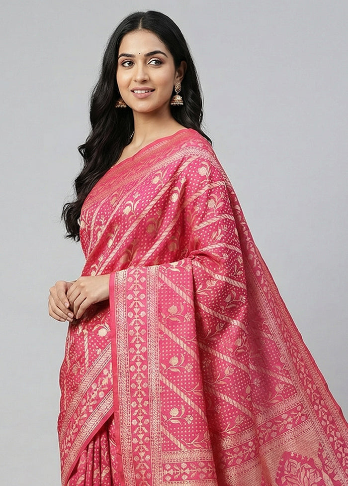 Pink Uppada Silk Saree With Blouse Piece