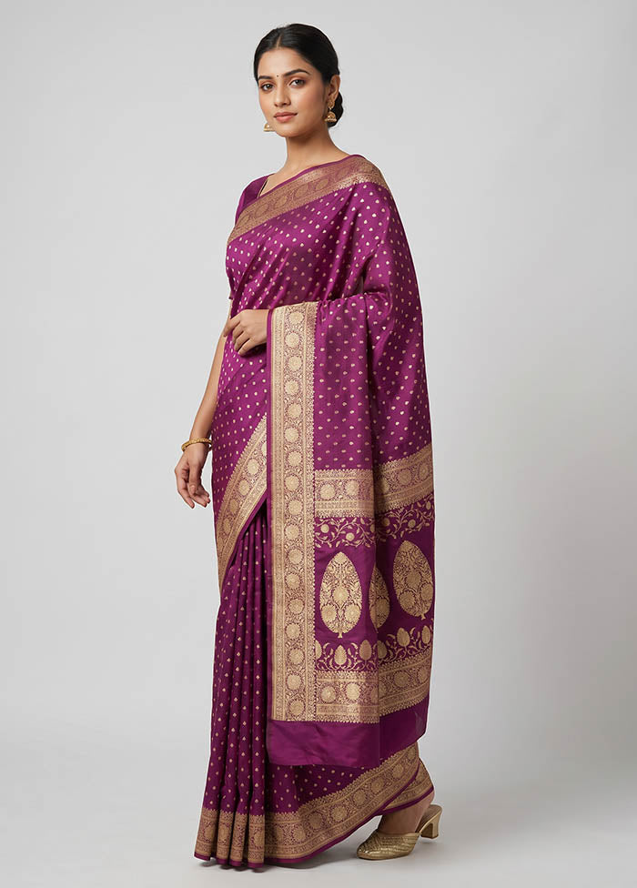 Purple Banarasi Silk Saree With Blouse Piece