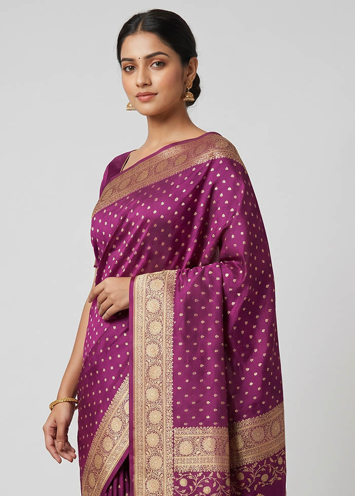 Purple Banarasi Silk Saree With Blouse Piece