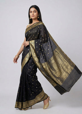 Black Handloom Katan Pure Silk Saree With Blouse Piece