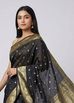 Black Handloom Katan Pure Silk Saree With Blouse Piece