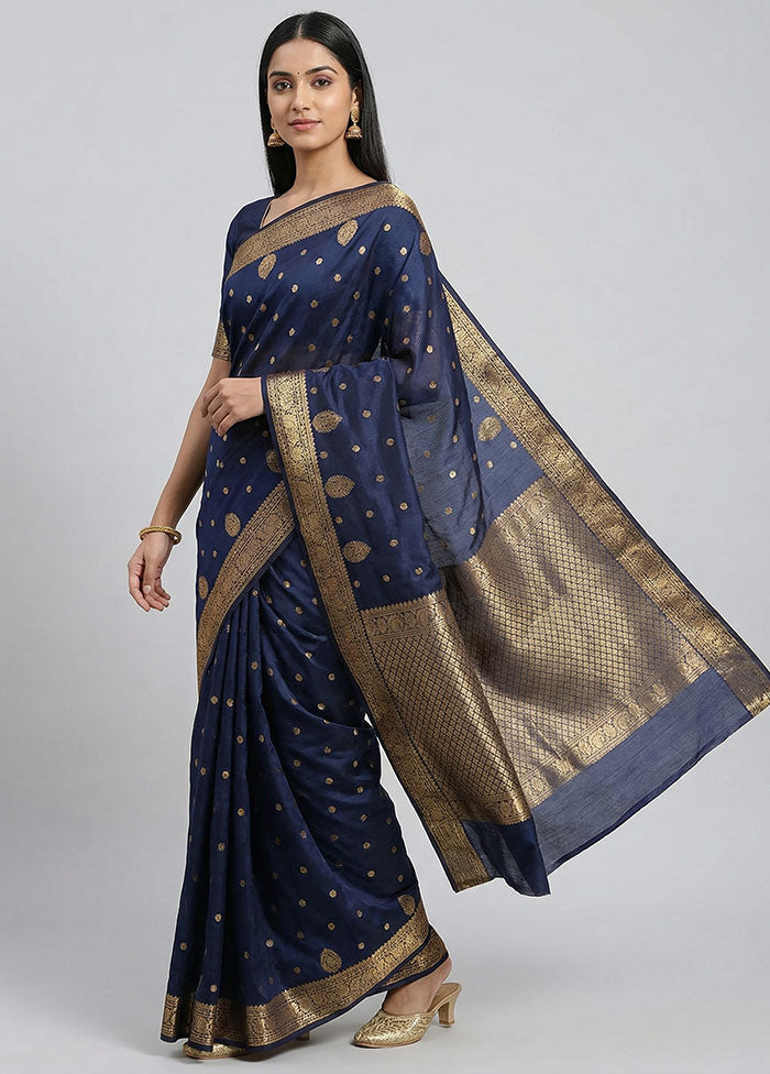 Blue Kanjivaram Silk Saree With Blouse Piece