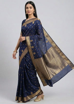 Blue Kanjivaram Silk Saree With Blouse Piece