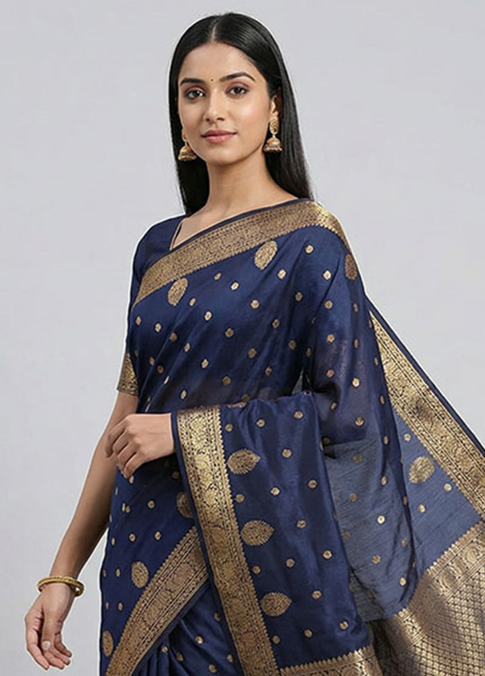 Blue Kanjivaram Silk Saree With Blouse Piece