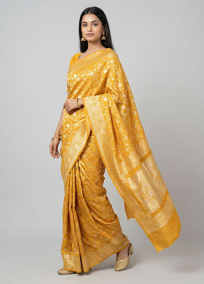 Yellow Handloom Pure Georgette Saree With Blouse Piece