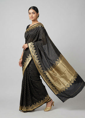Black Handloom Pure Georgette Saree With Blouse Piece