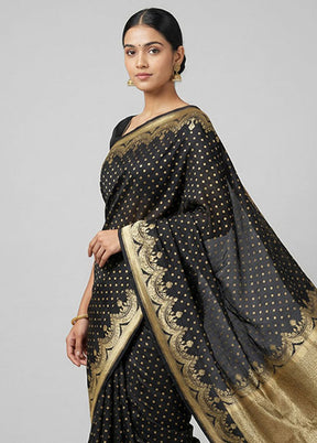 Black Handloom Pure Georgette Saree With Blouse Piece