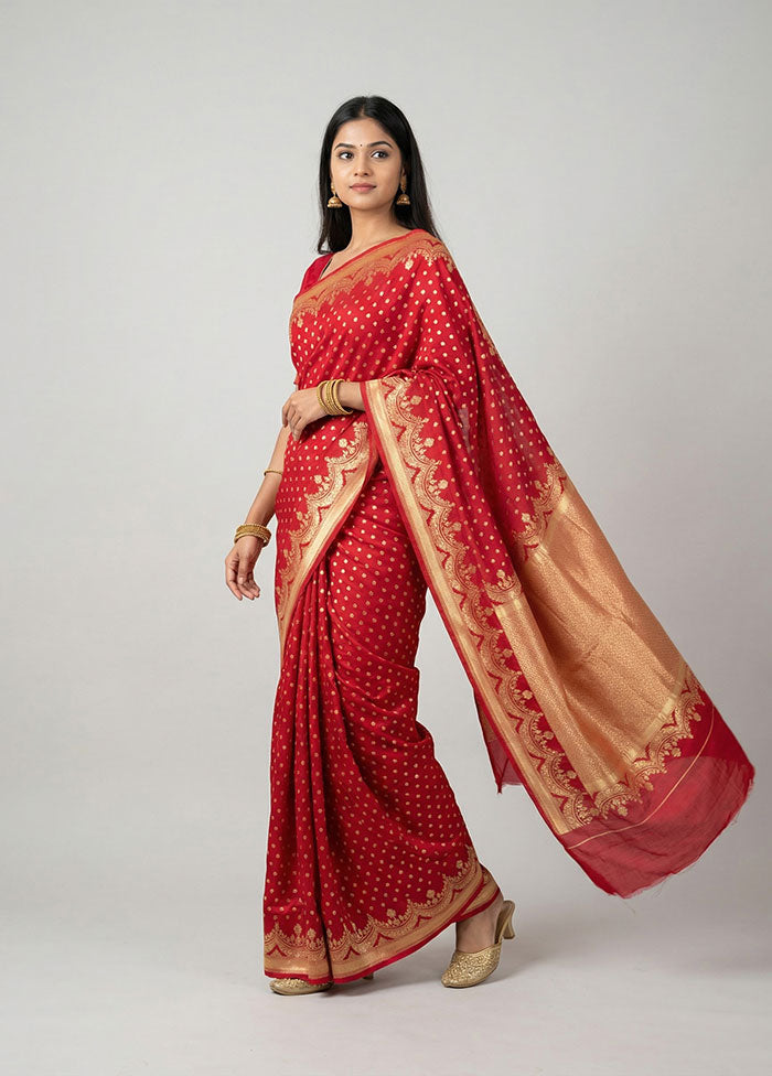 Pink Handloom Pure Georgette Saree With Blouse Piece