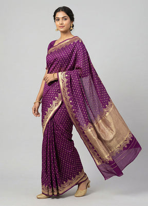 Purple Handloom Pure Georgette Saree With Blouse Piece