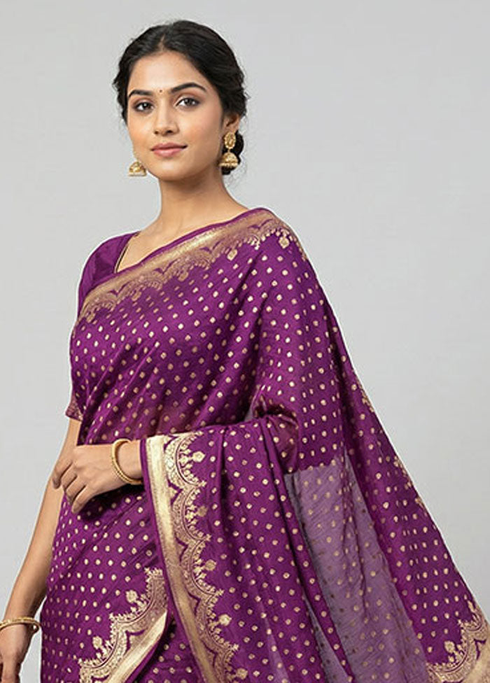 Purple Handloom Pure Georgette Saree With Blouse Piece