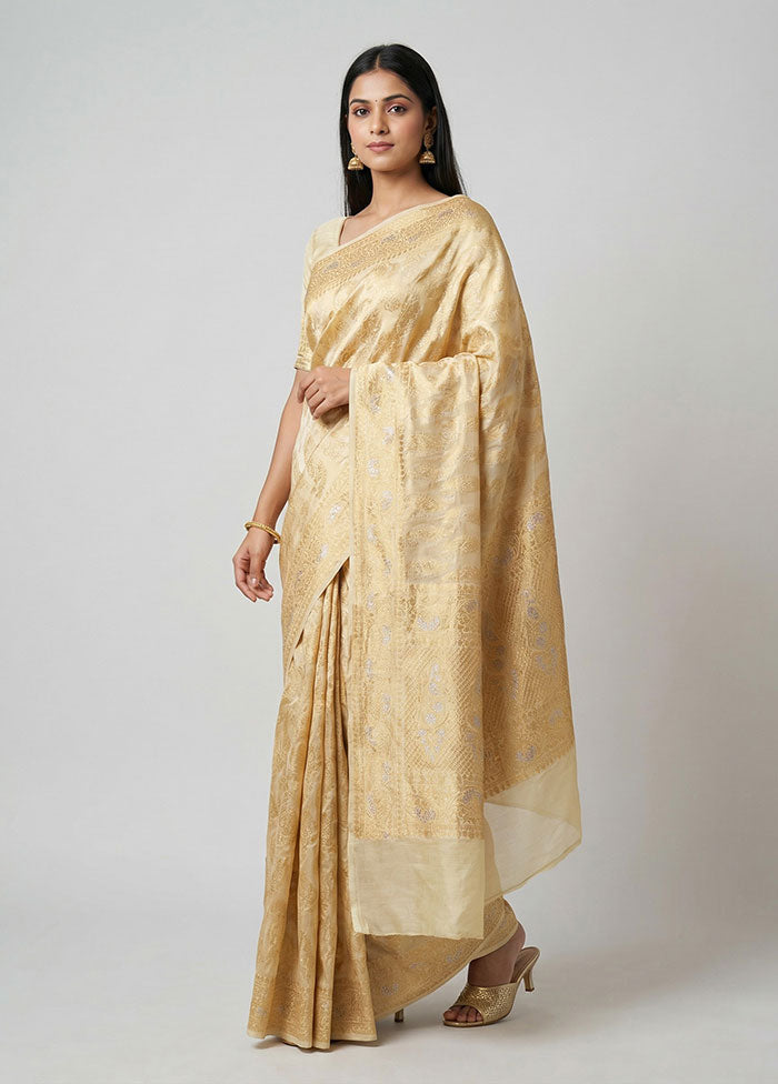 Cream Handloom Pure Georgette Saree With Blouse Piece