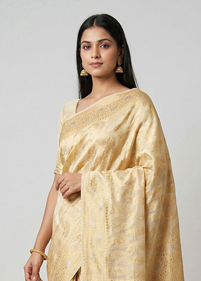 Cream Handloom Pure Georgette Saree With Blouse Piece