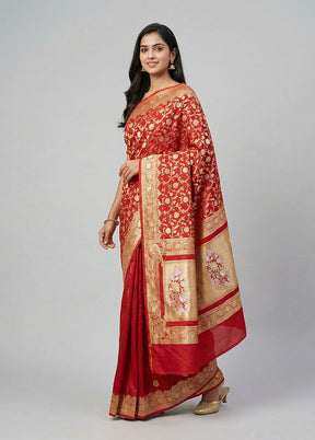 Red Handloom Pure Georgette Saree With Blouse Piece