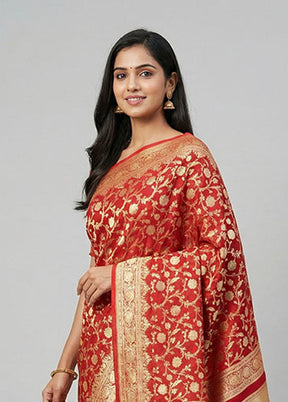 Red Handloom Pure Georgette Saree With Blouse Piece