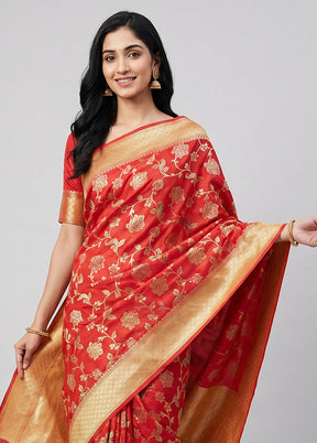 Red Handloom Pure Georgette Saree With Blouse Piece