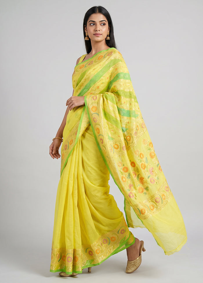 Multicolor Handloom Pure Georgette Saree With Blouse Piece