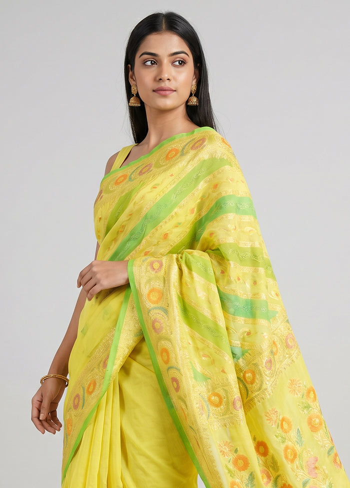 Multicolor Handloom Pure Georgette Saree With Blouse Piece